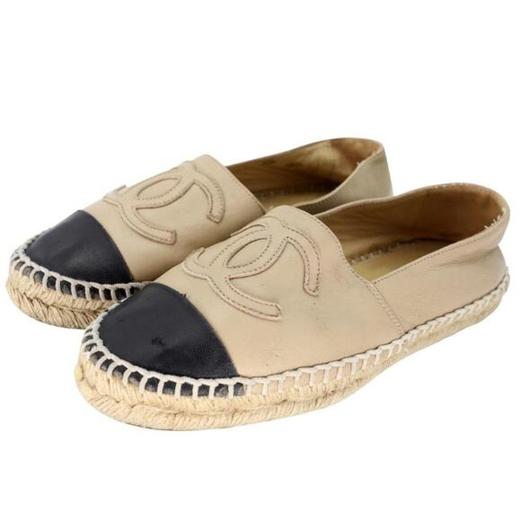 Chanel Espadrille 37 Leather Cap Toe CC Flats CC-S0304P-0008 - Picture 4 of 12